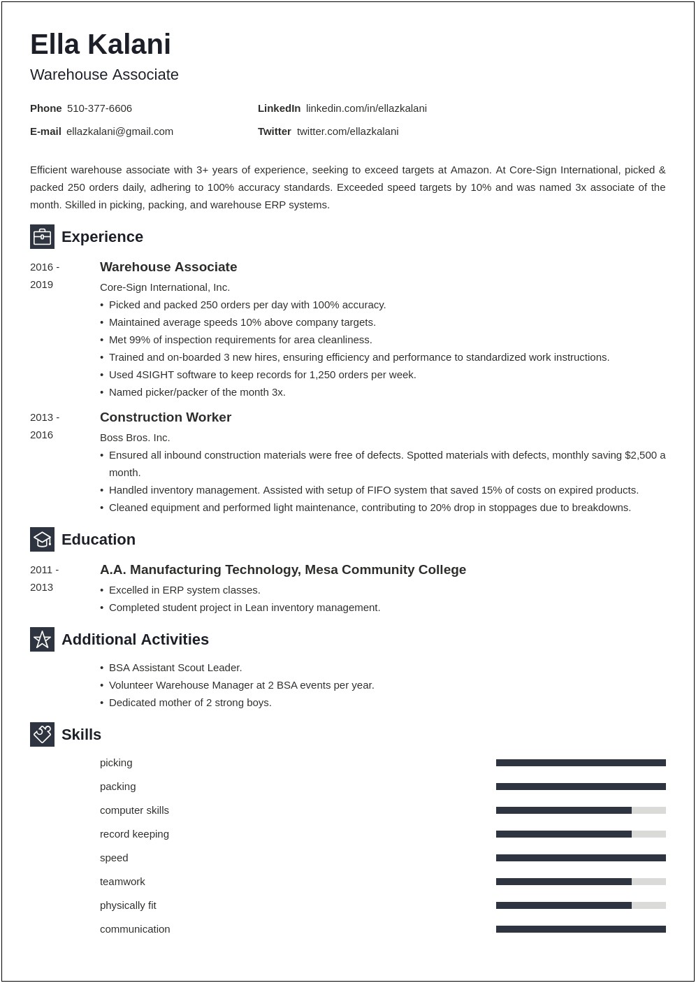 Skills For Stock And Warehouse Resume