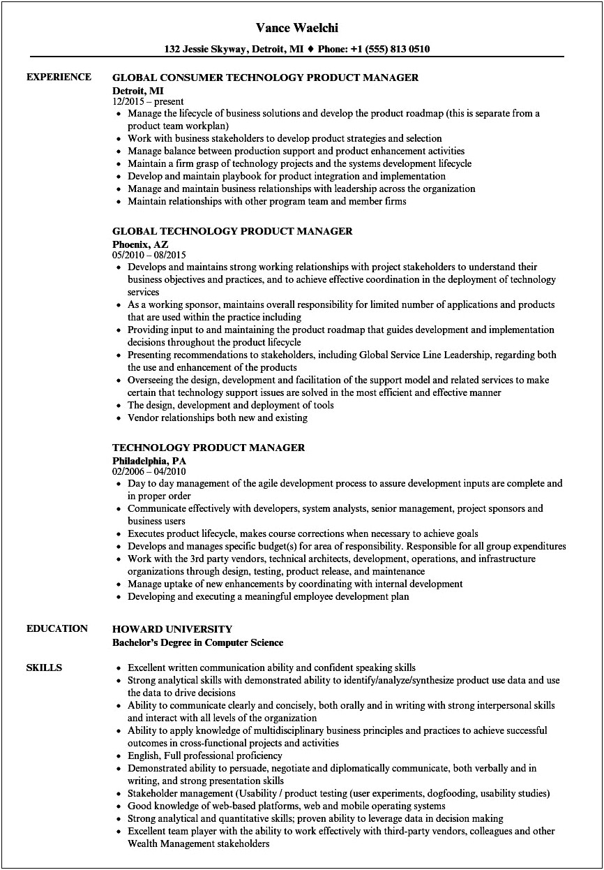 Skills For Technical Product Manager Resume