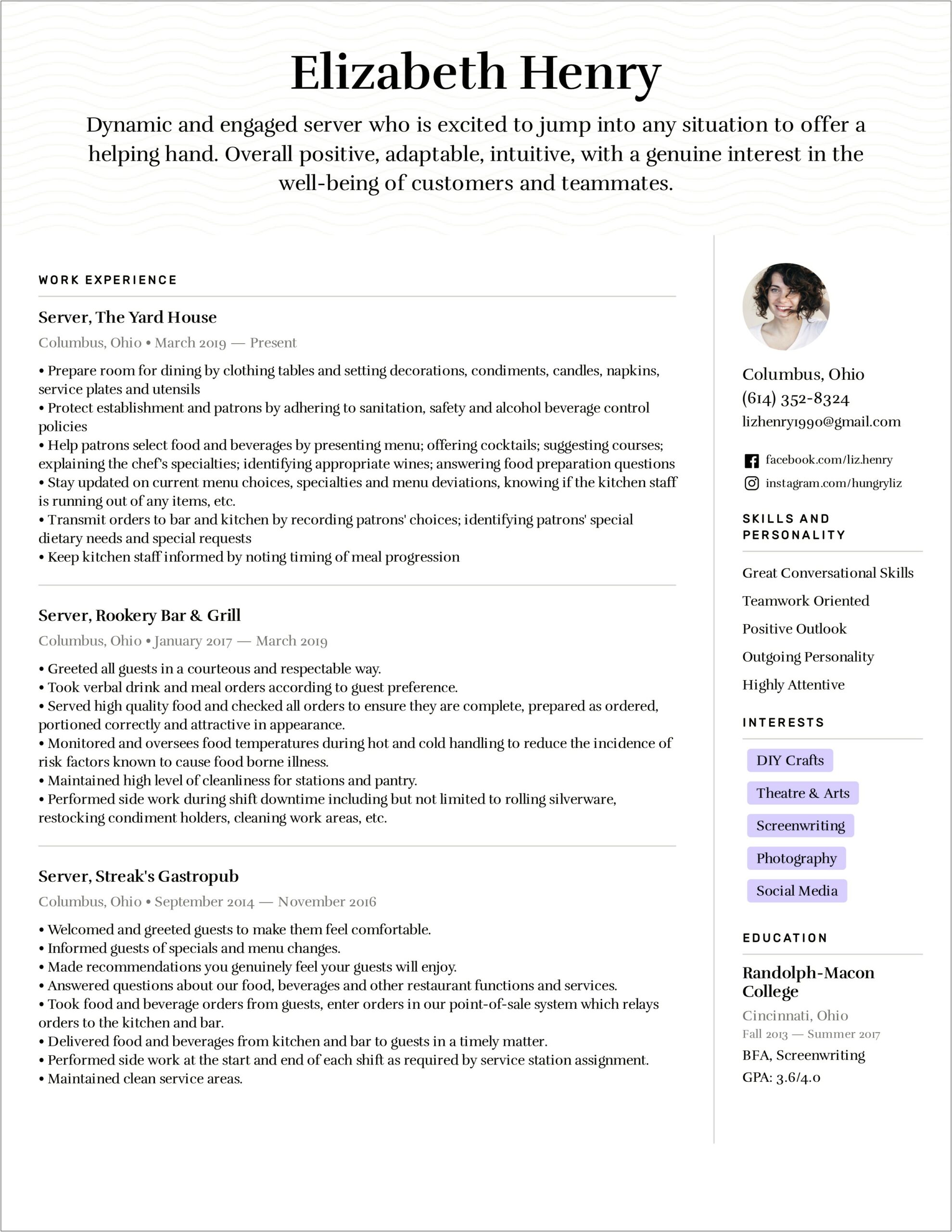 Skills Important For Catering Server Resume