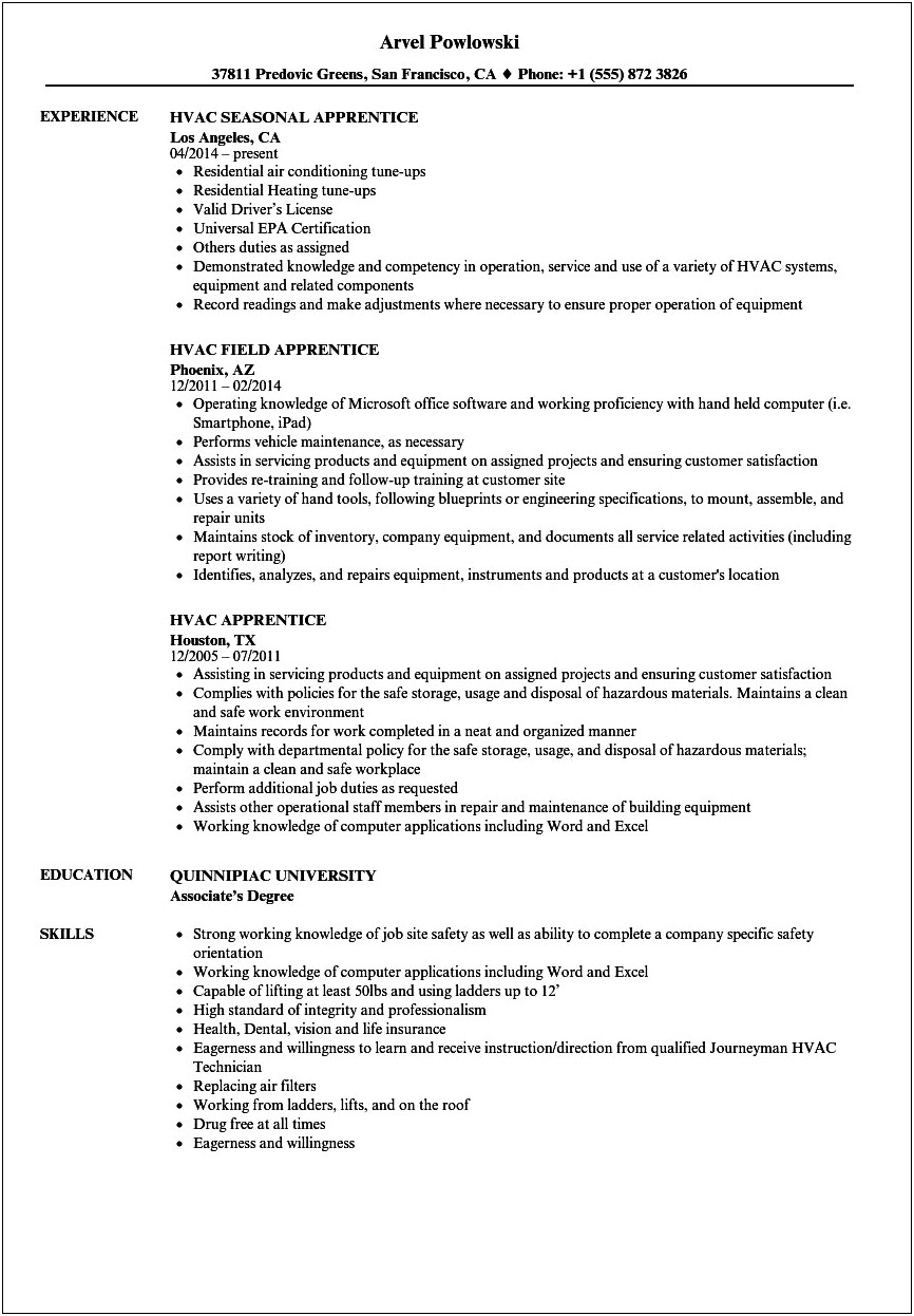 Skills In A Resume For Hvac