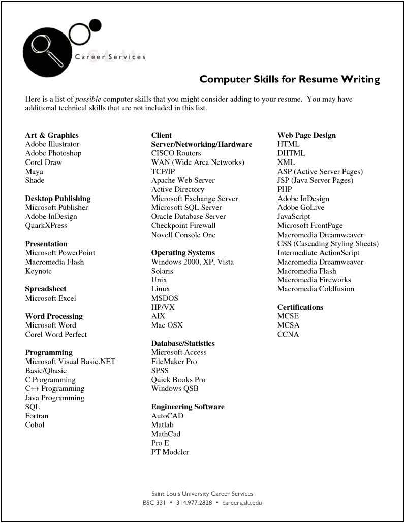 Skills Listed To Put On A Resume