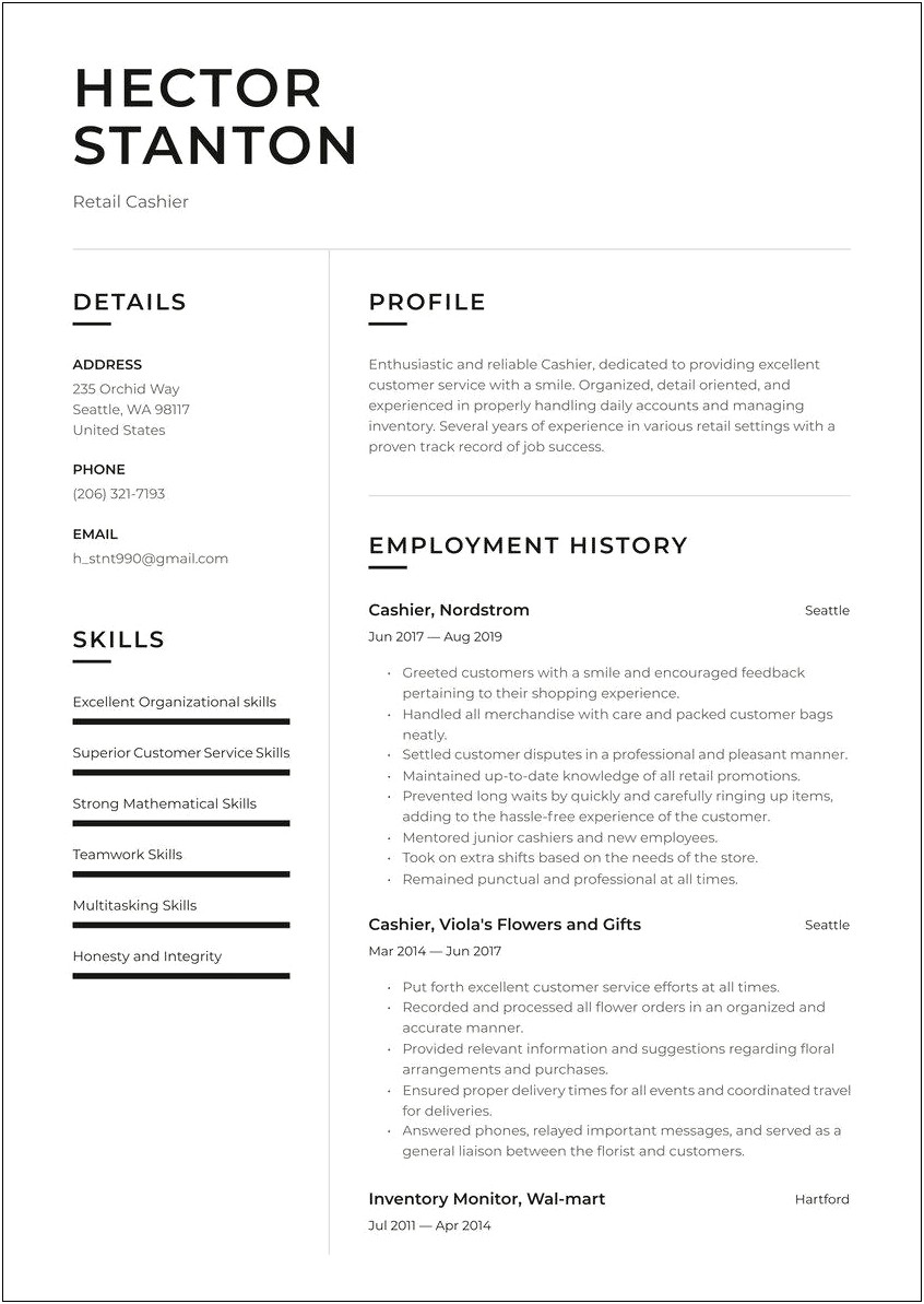 Skills Of A Cashier For Resume