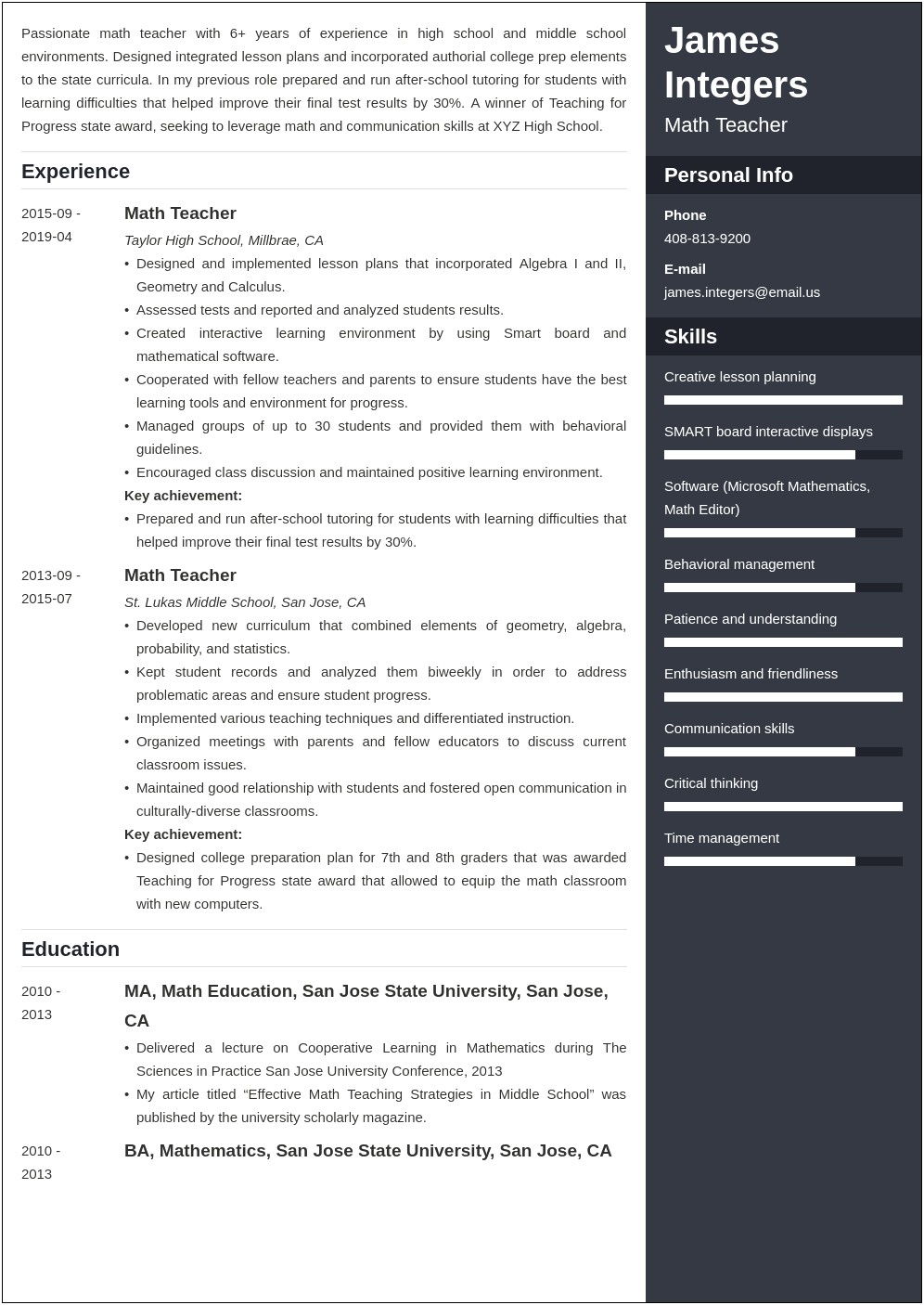 Skills Of A Mathematician For A Resume