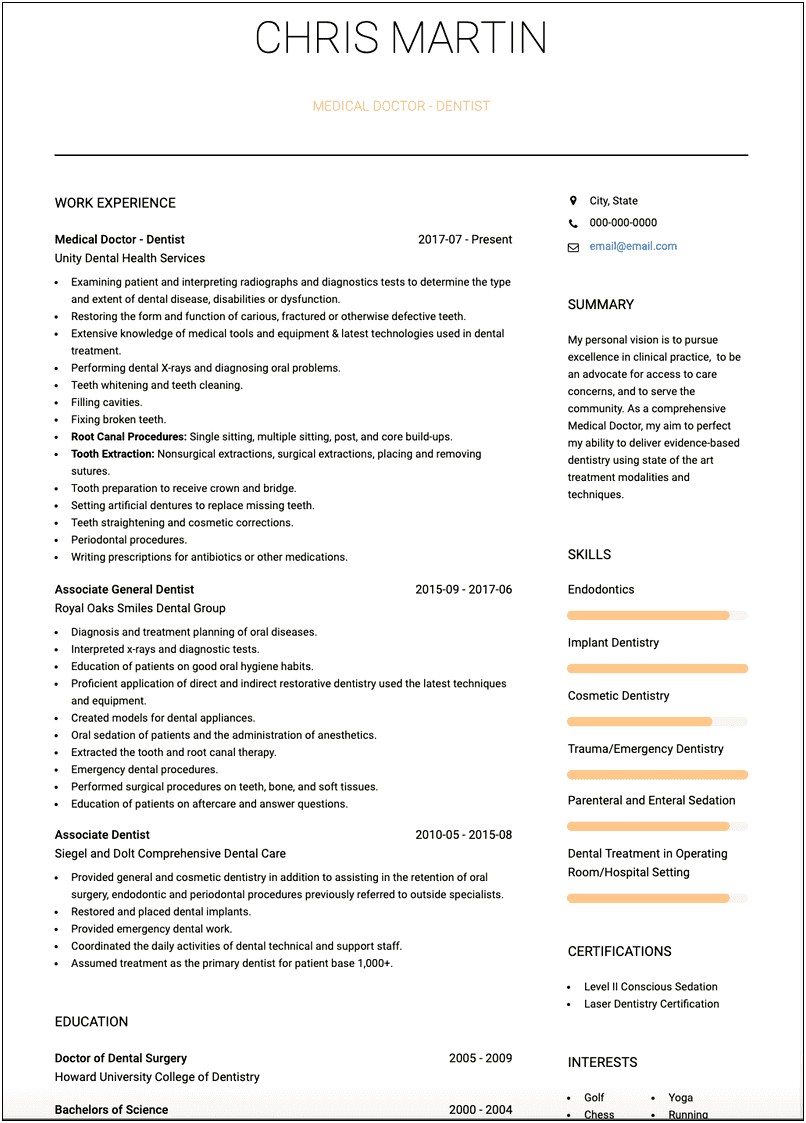 Skills Of A Primary Doctor For A Resume