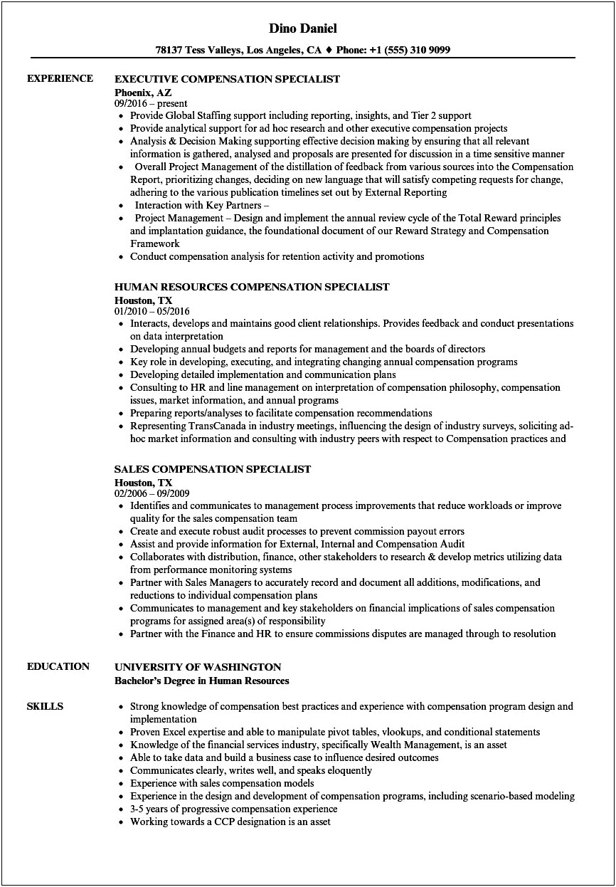 Skills On Resume For Compensation Specialist