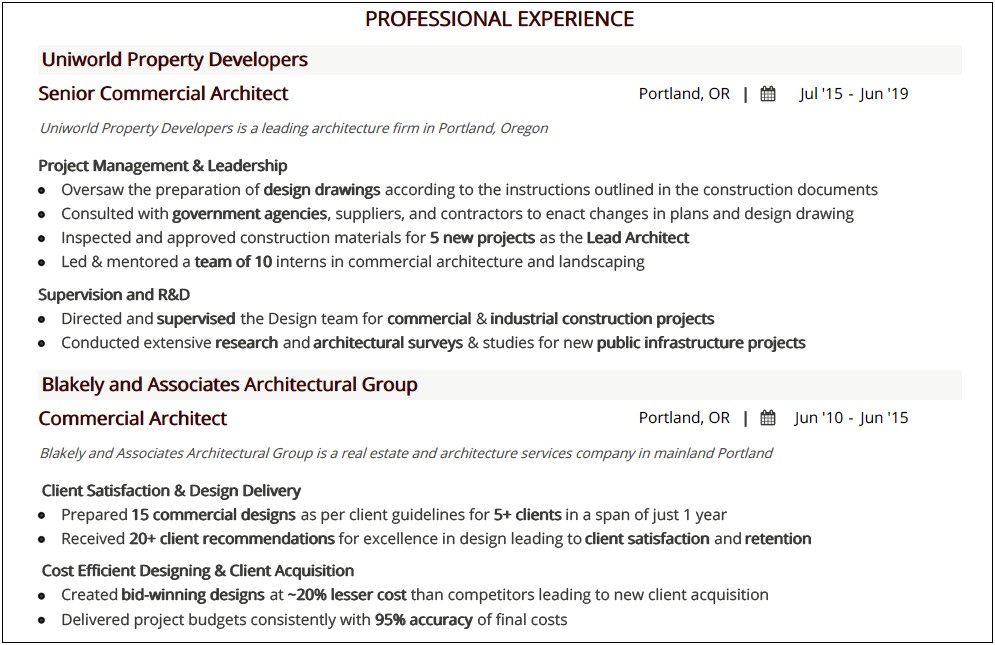 Skills Section Of Resume For Architects