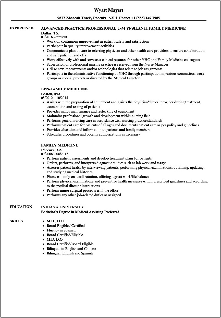 Skills Section Of Resume For Physician