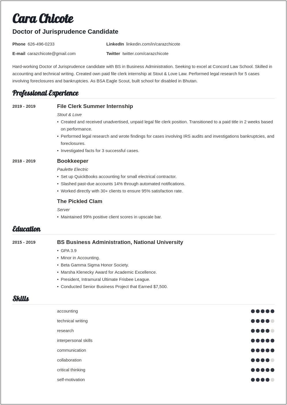 Skills To Include On Law School Resume