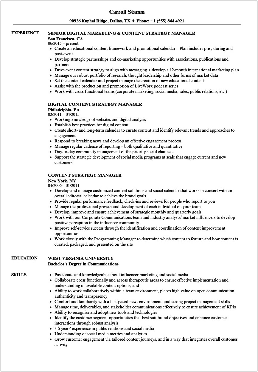 Skills To Include On Resume For Content Strategist