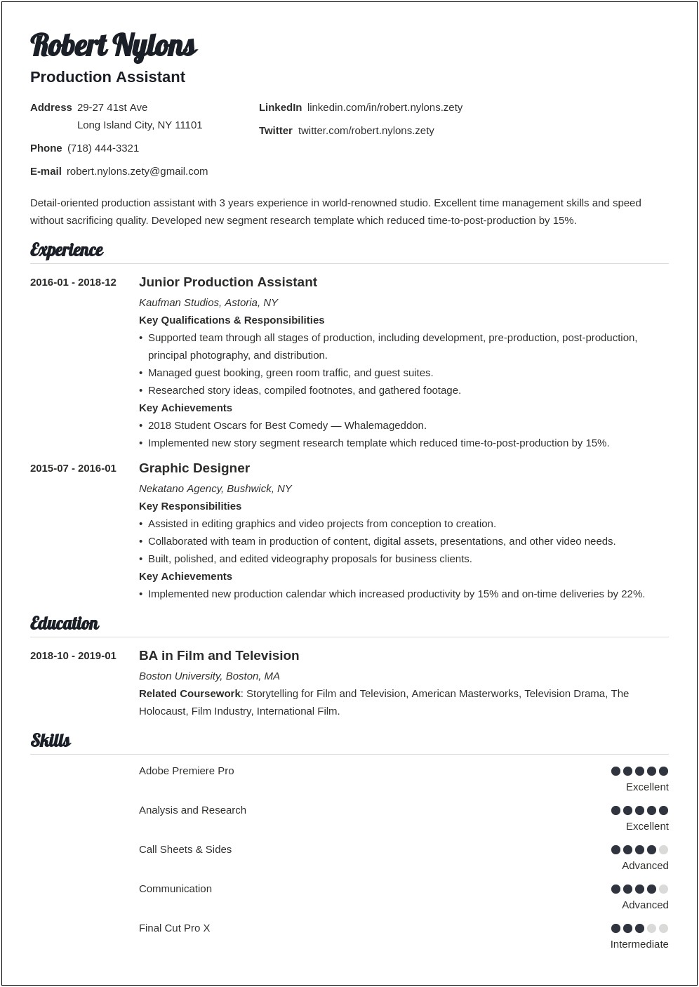 Skills To Include On Resume For Production