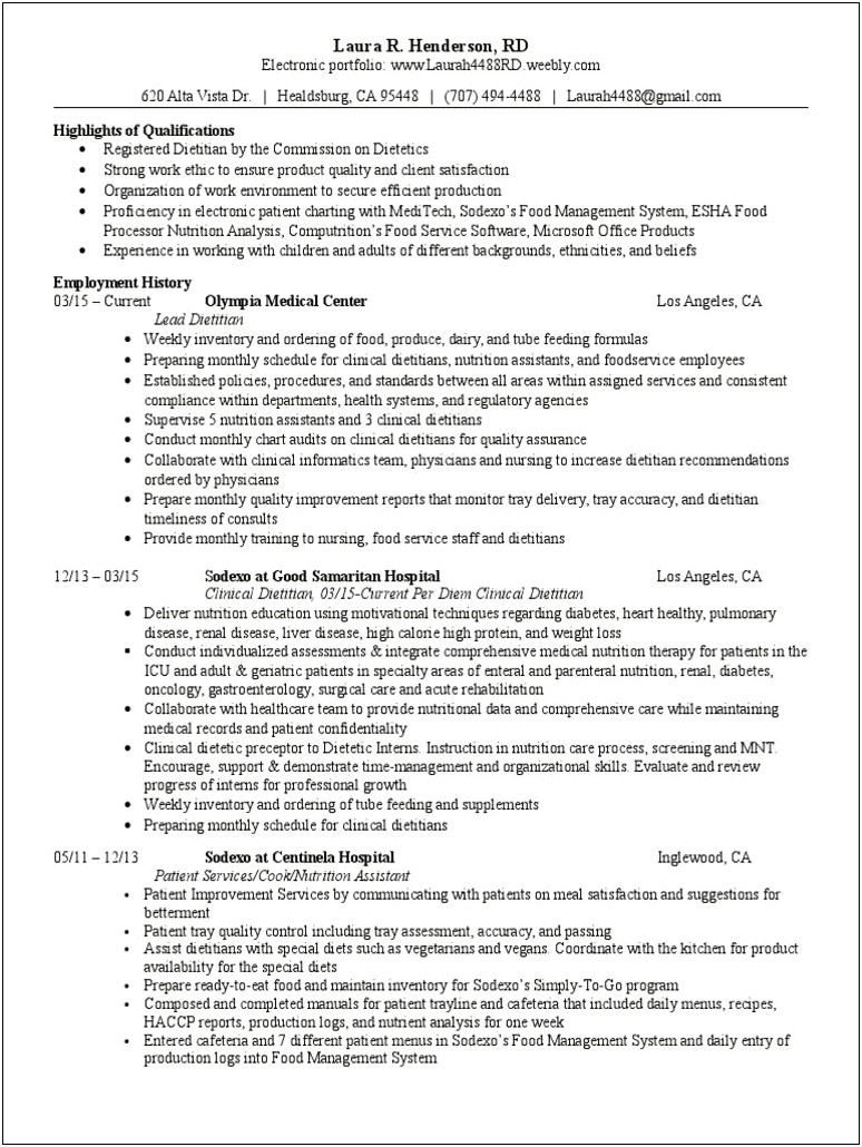 Skills To List On Resume For Dietitian