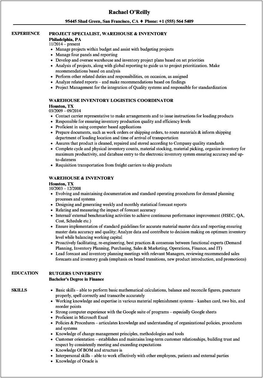 Skills To List On Resume For Warehouse Worker