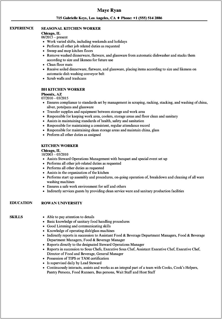 Skills To P8t On A Kitchen Resume
