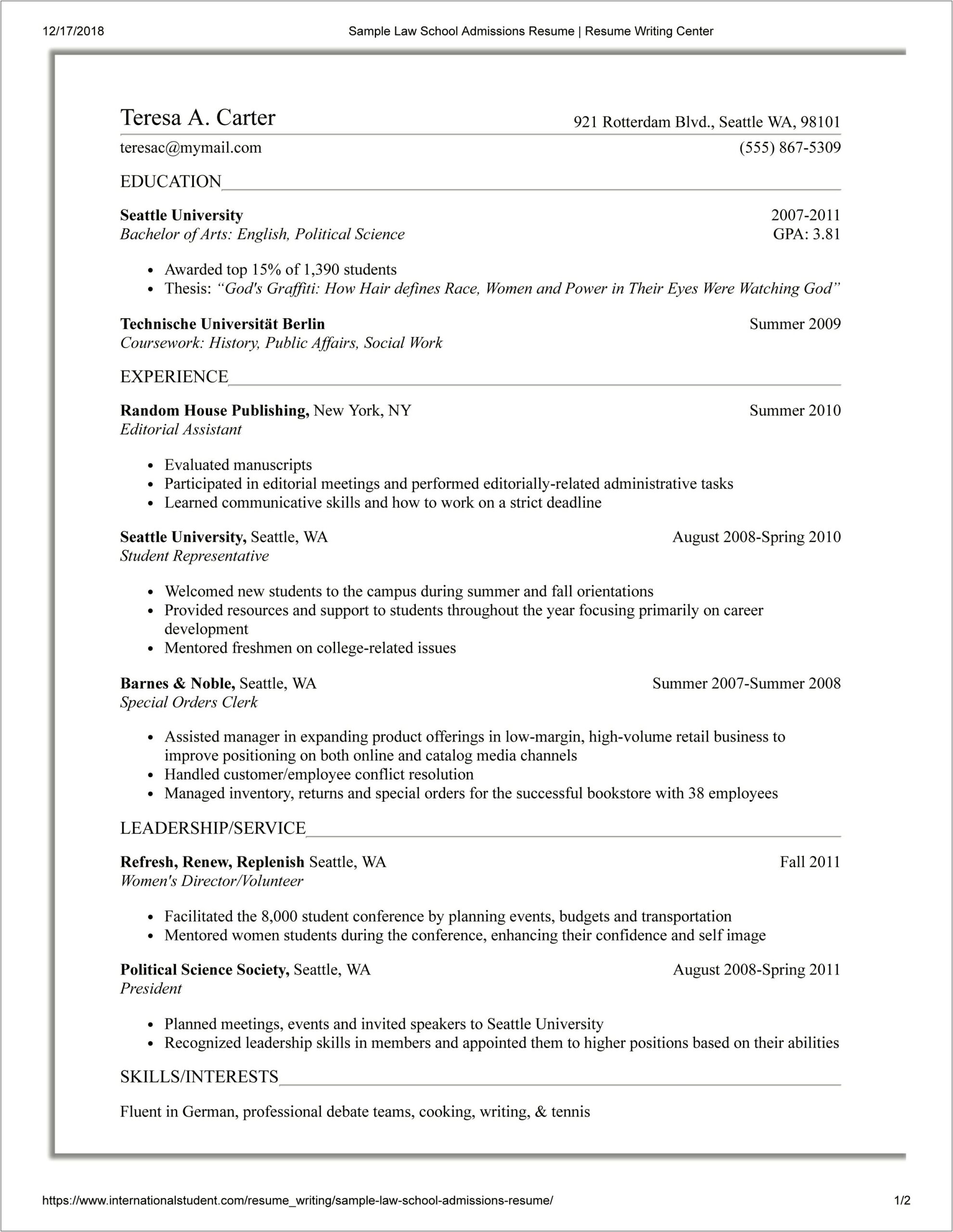 Skills To Put In A College Admission Resume