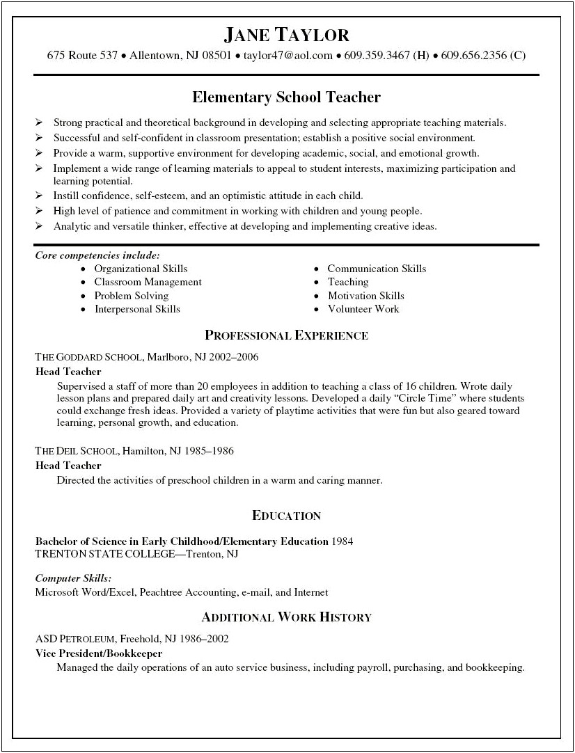 Skills To Put In A Preschool Teacher Resume
