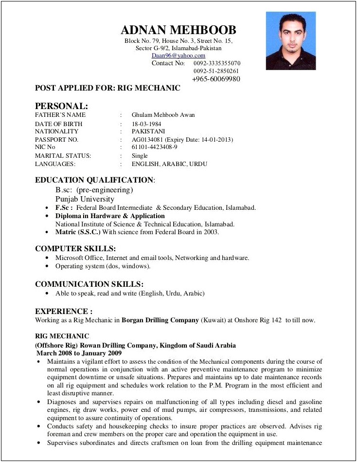 Skills To Put On A Drilling Rig Resume