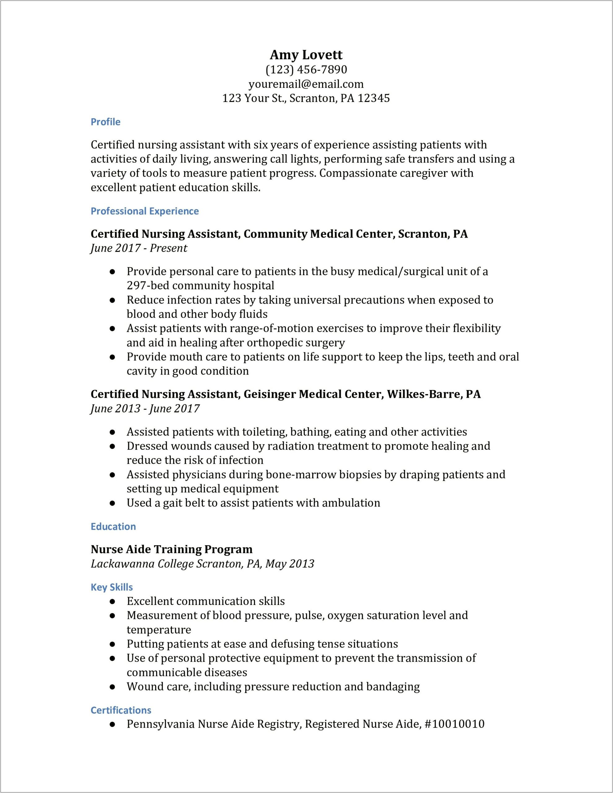 Skills To Put On A Nursing Assistant Resume