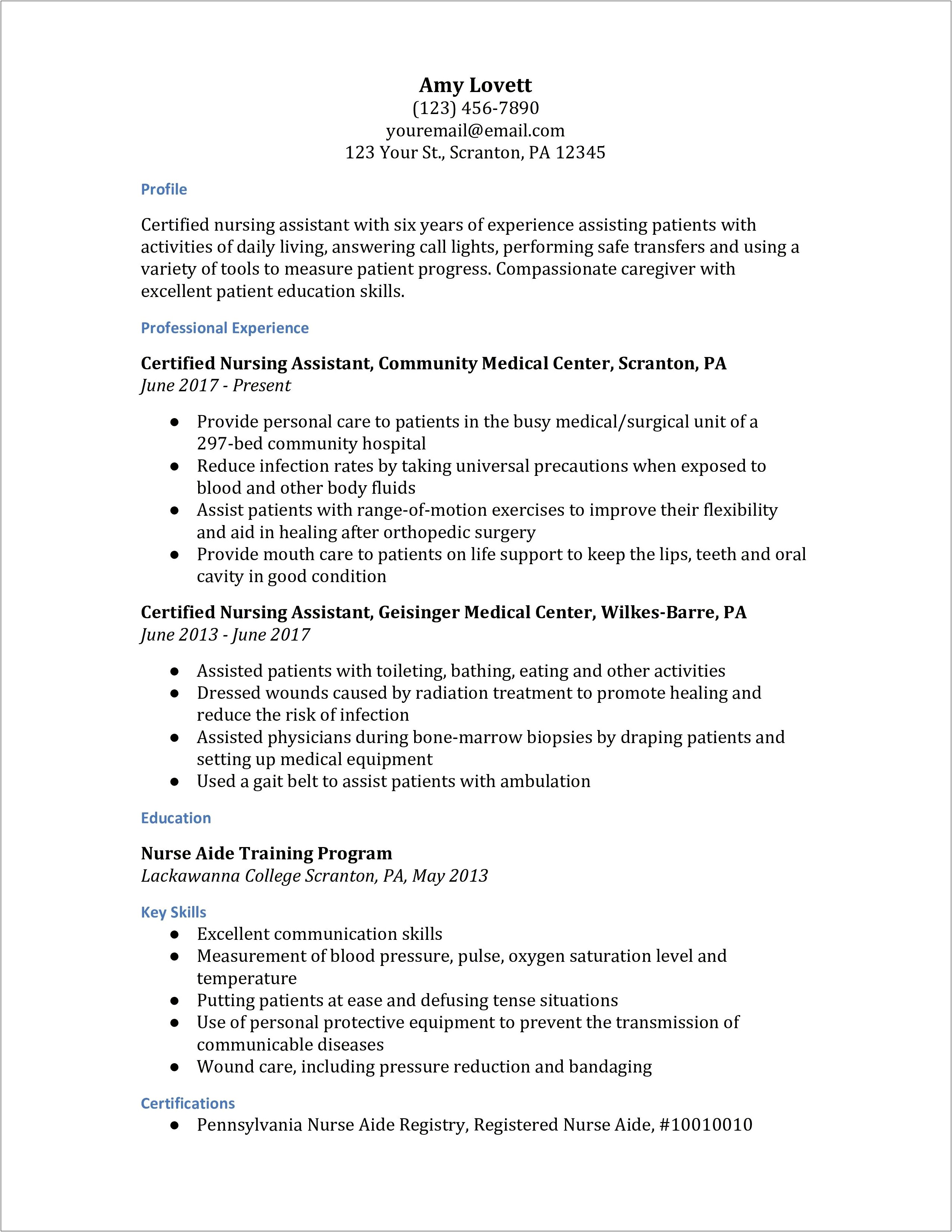 Skills To Put On A Nursing Assistant Resume