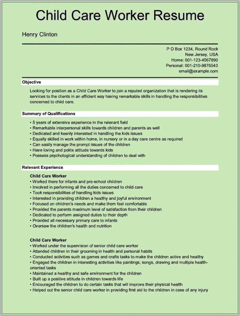 Skills To Put On A Resume For Daycare
