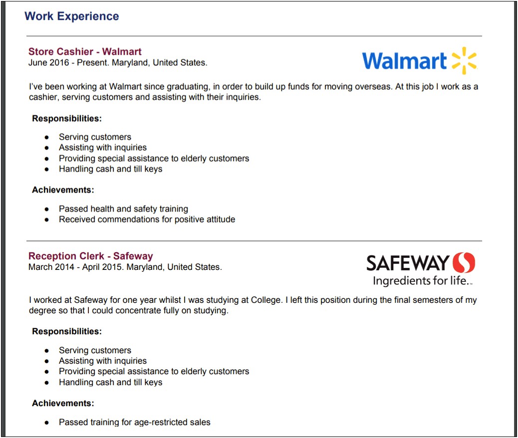 Skills To Put On A Resume For Walmart