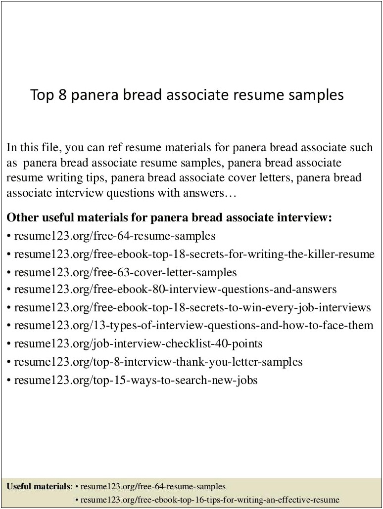 Skills To Put On Panera Resume