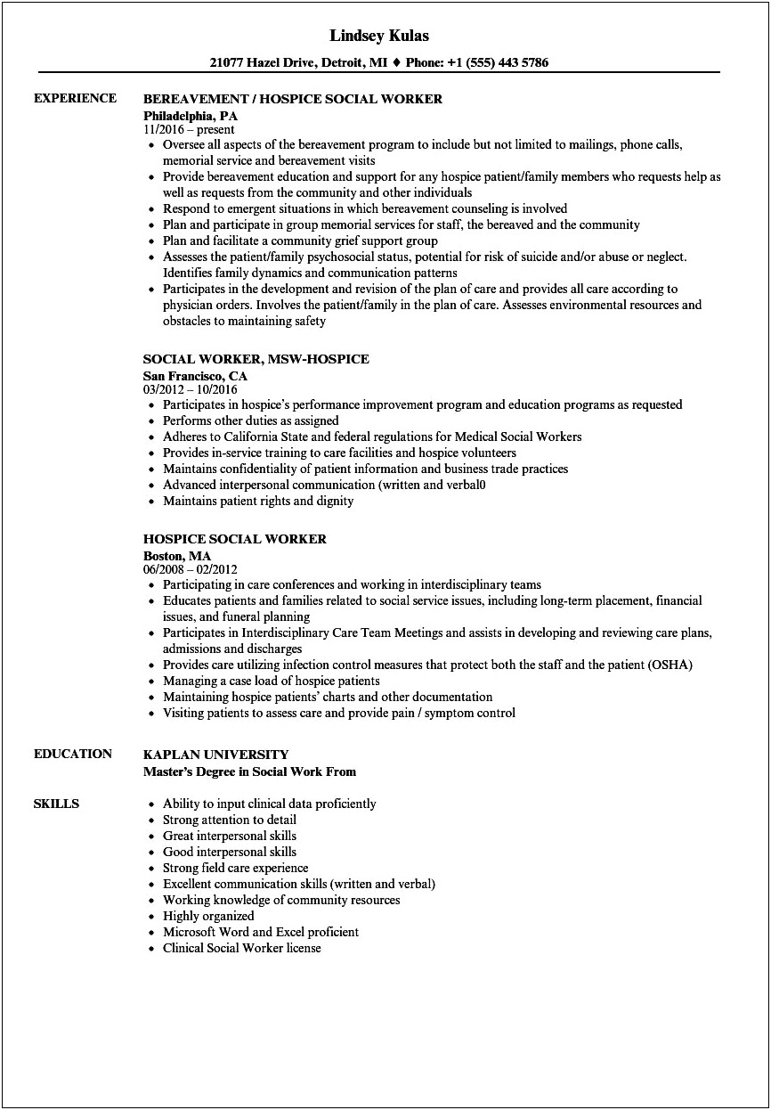 Skills To Put On Resume For Hospice Worker