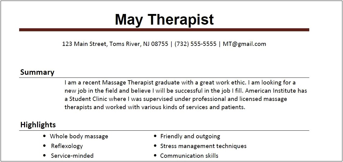 Skills To Put On Resume For Massage Therapy