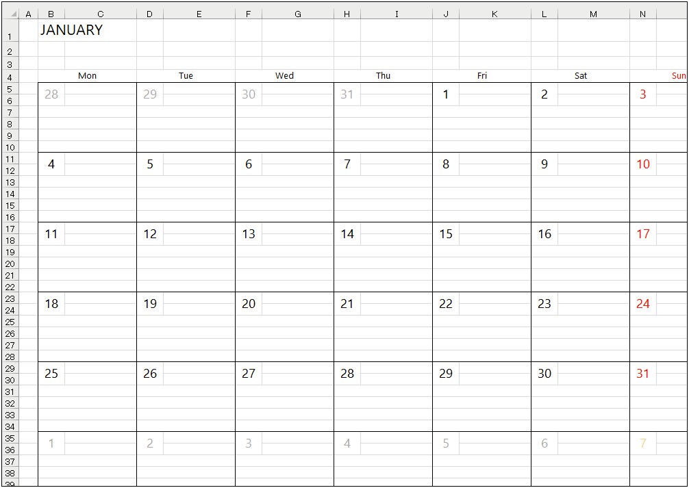 2020 Monthly Calendar Excel Template Free