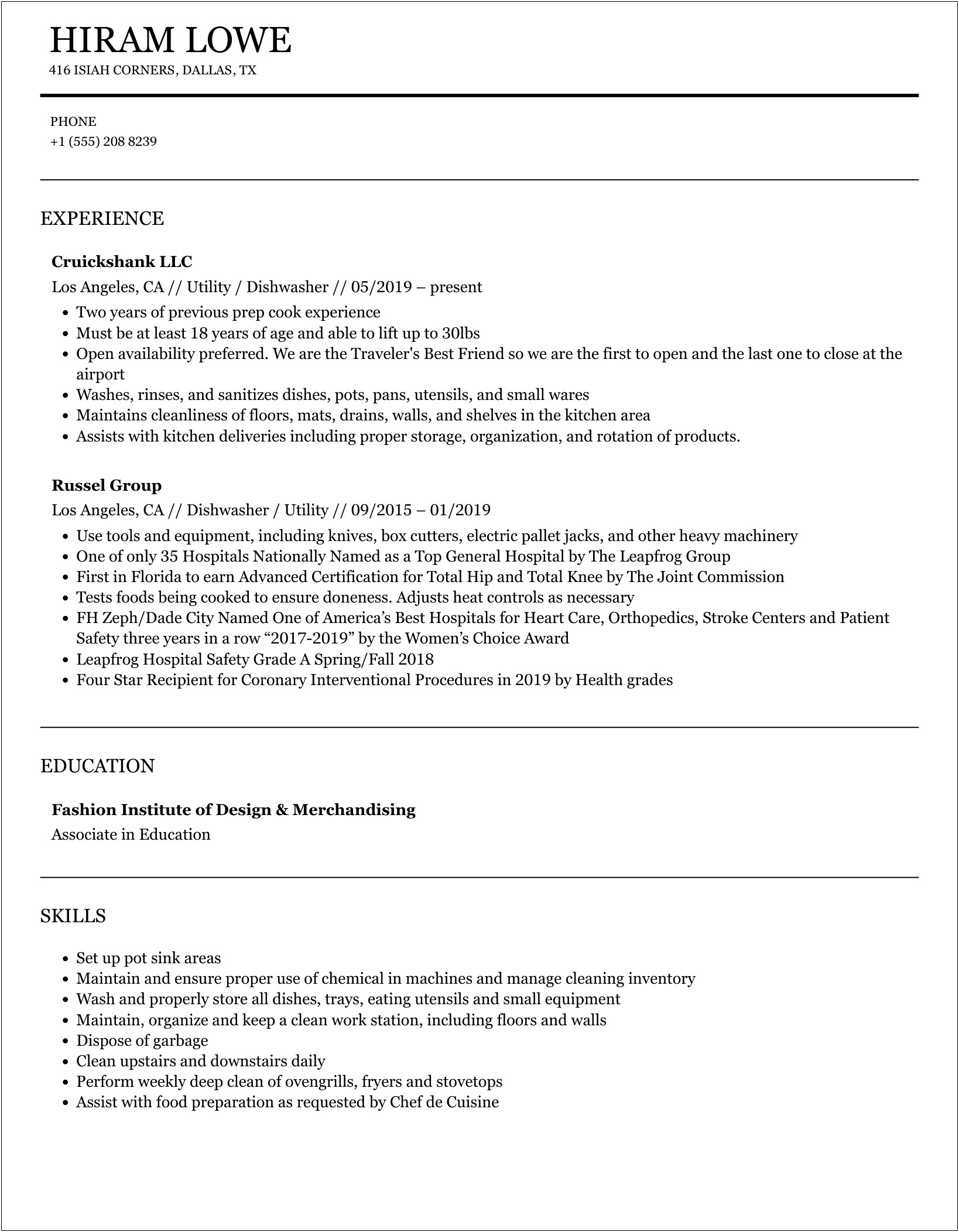 Skills To Write On Resume For Dishwasher Position