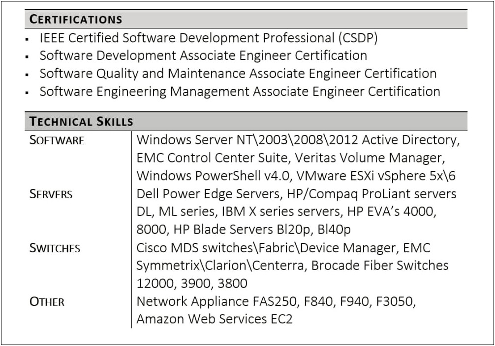 Skills V Profile Section Of Resume