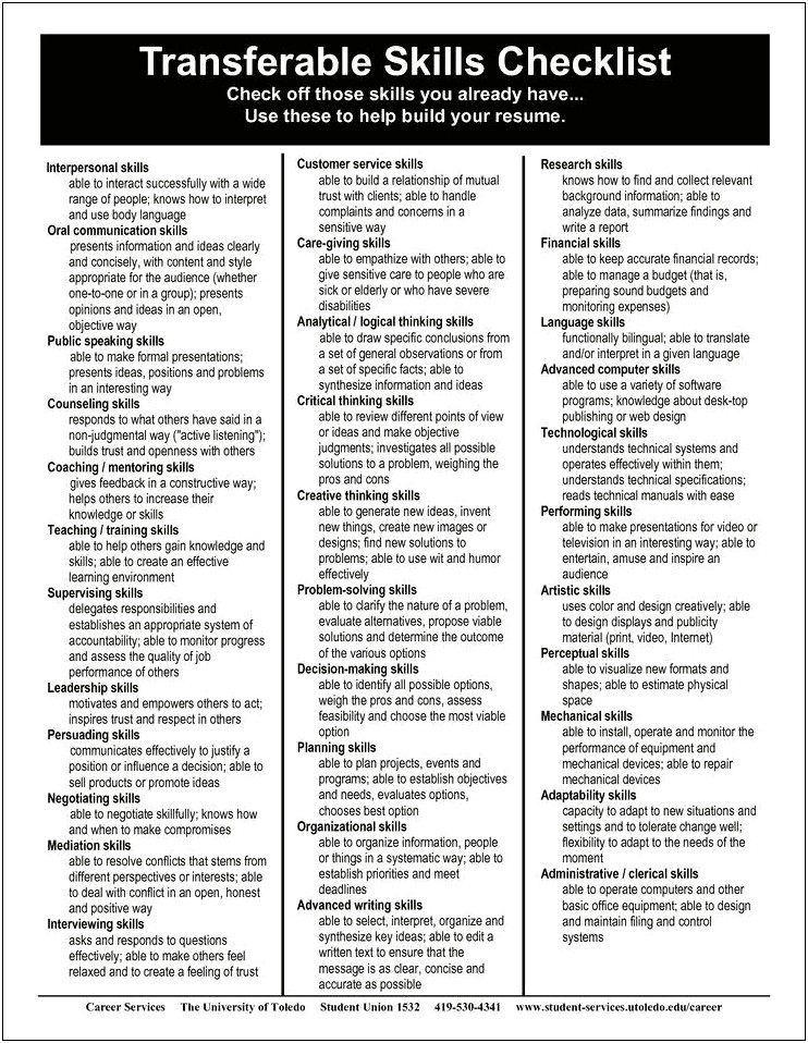 Skills You Will Learn By Graduation Resume