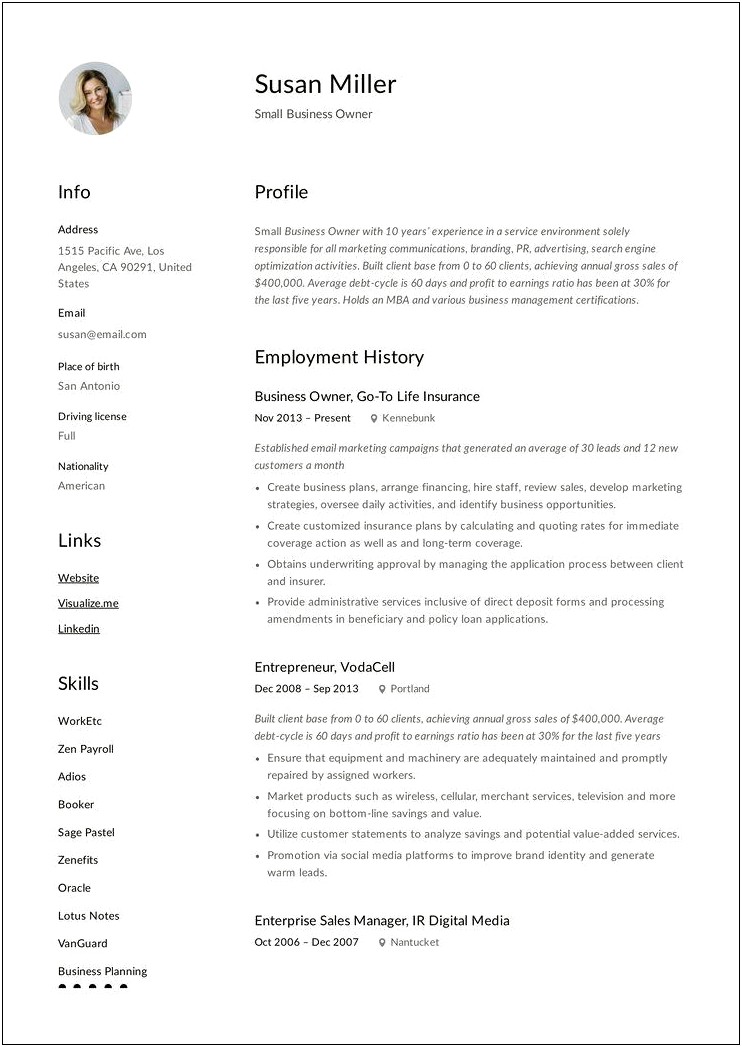 Small Business Owner Job Description For Resume