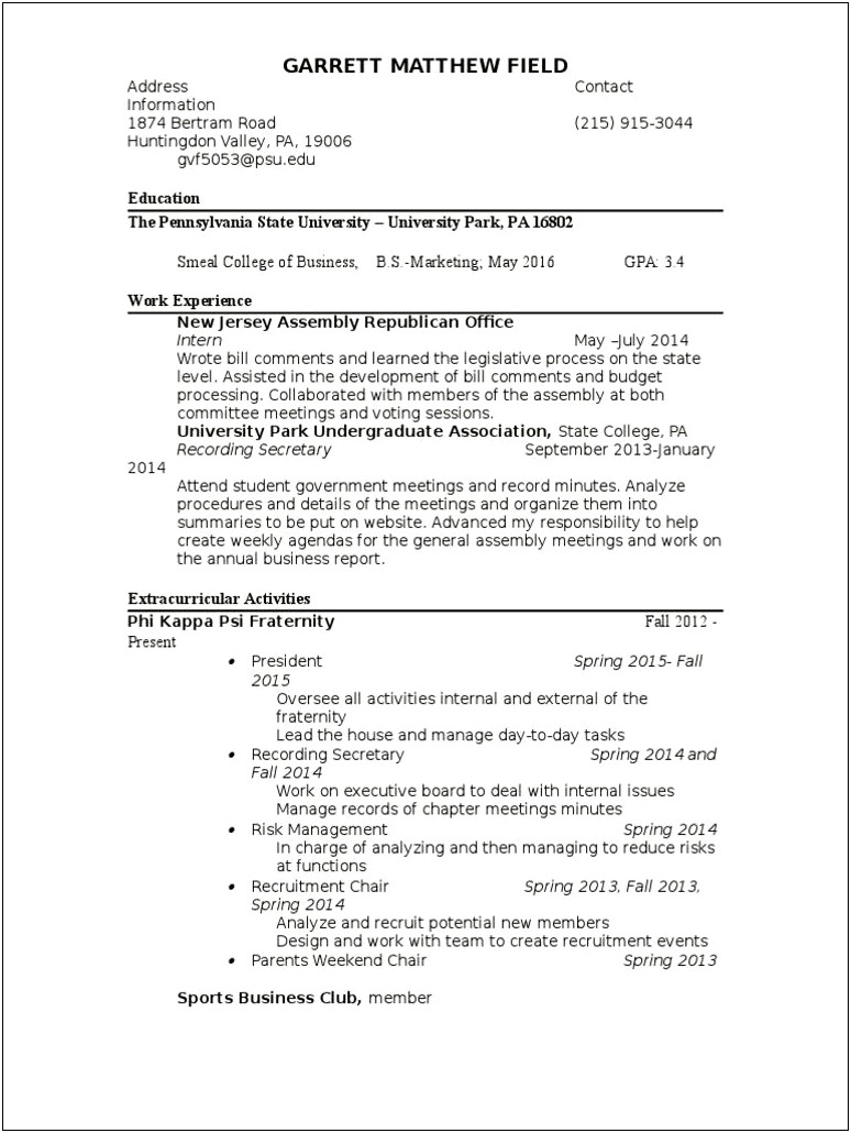 Smeal College Of Business Resume Template
