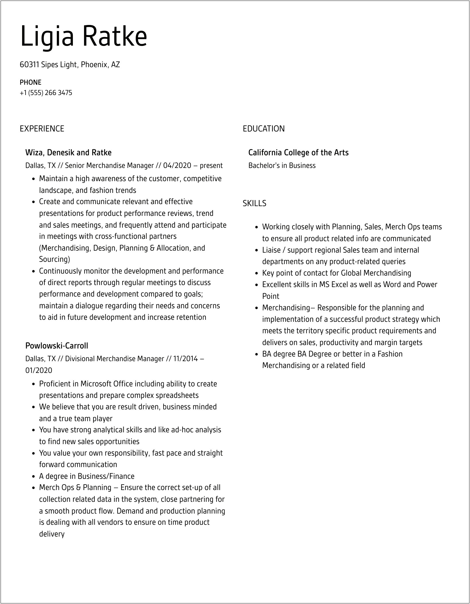Snack Merchandising Manager Job Description For Resume