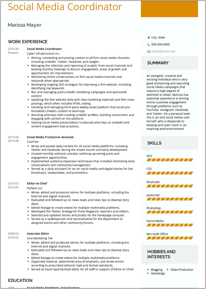 Social Media Coordinator Job Description Resume