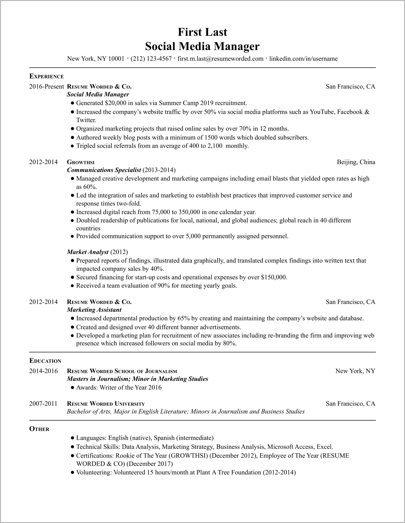 Social Media Coordinator Resume Without Experience
