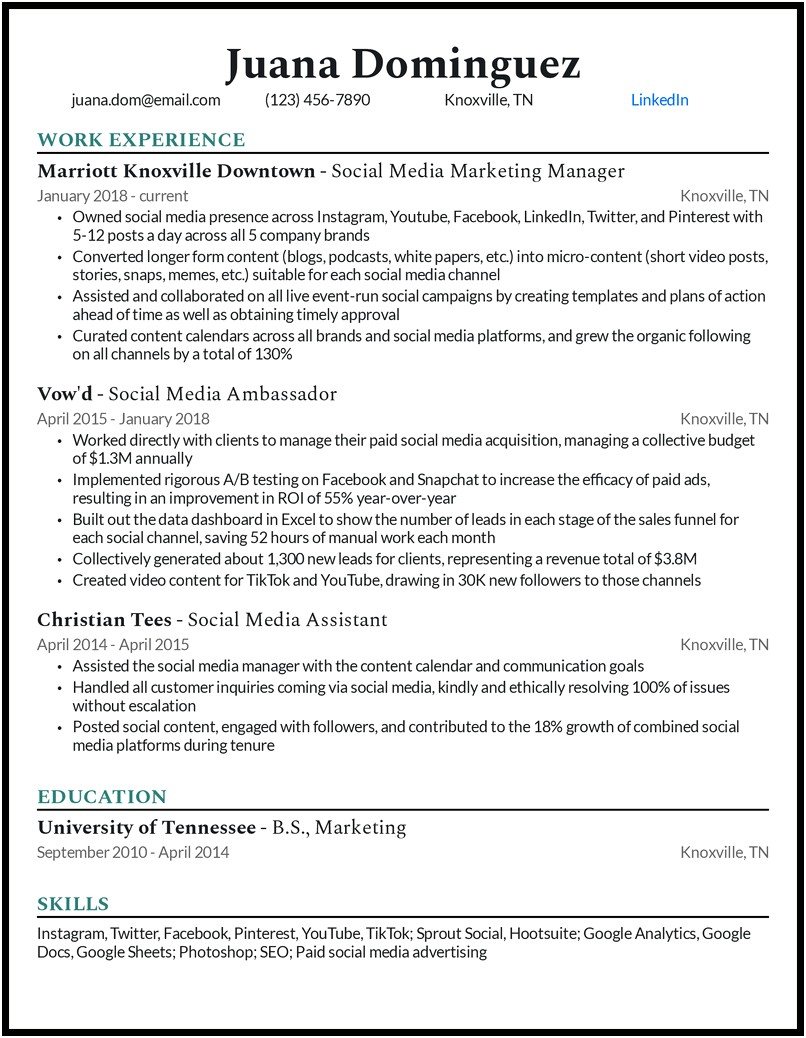 Social Media Marketing Resume Example Template