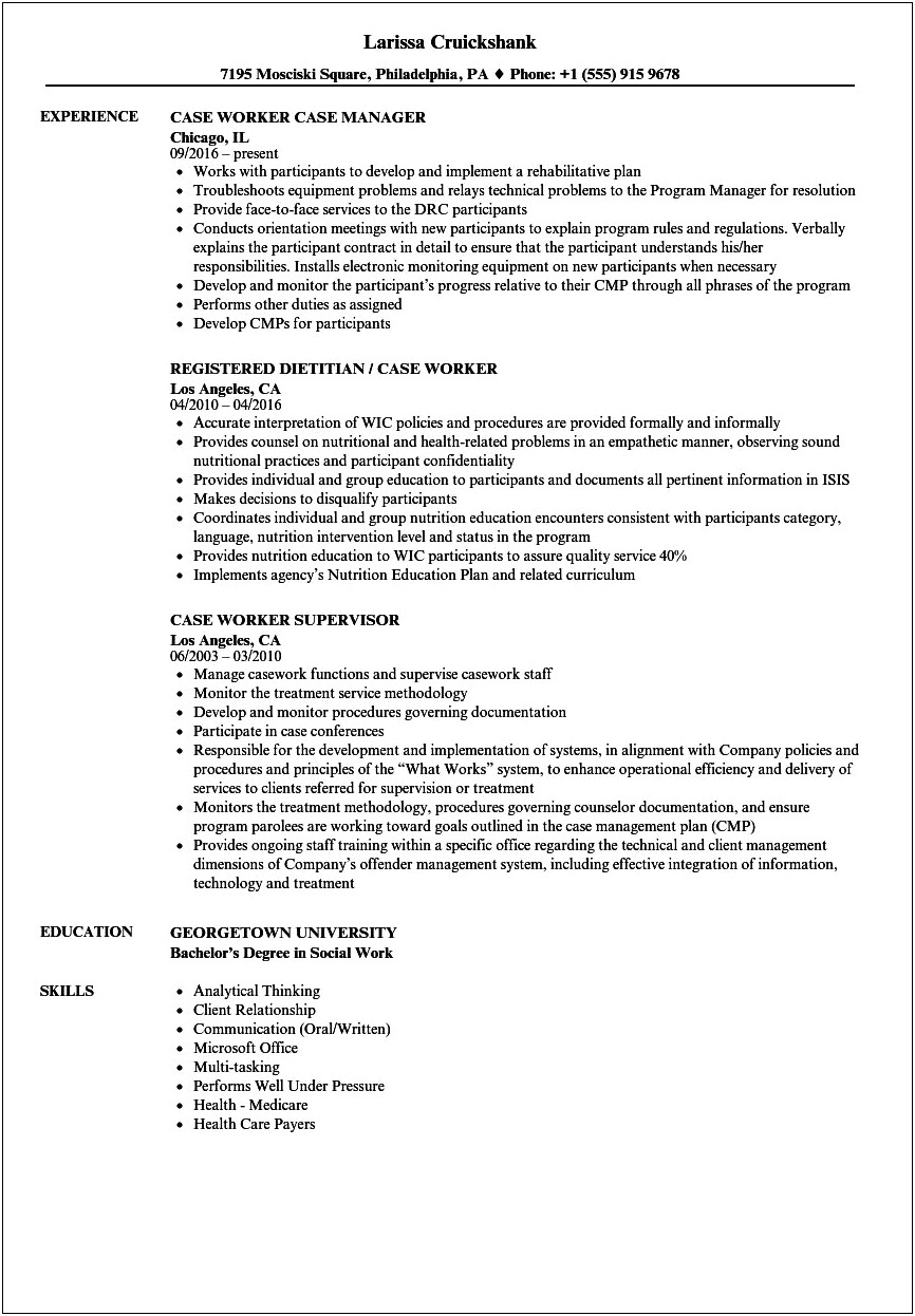 Social Work Case Aide Resume Objective