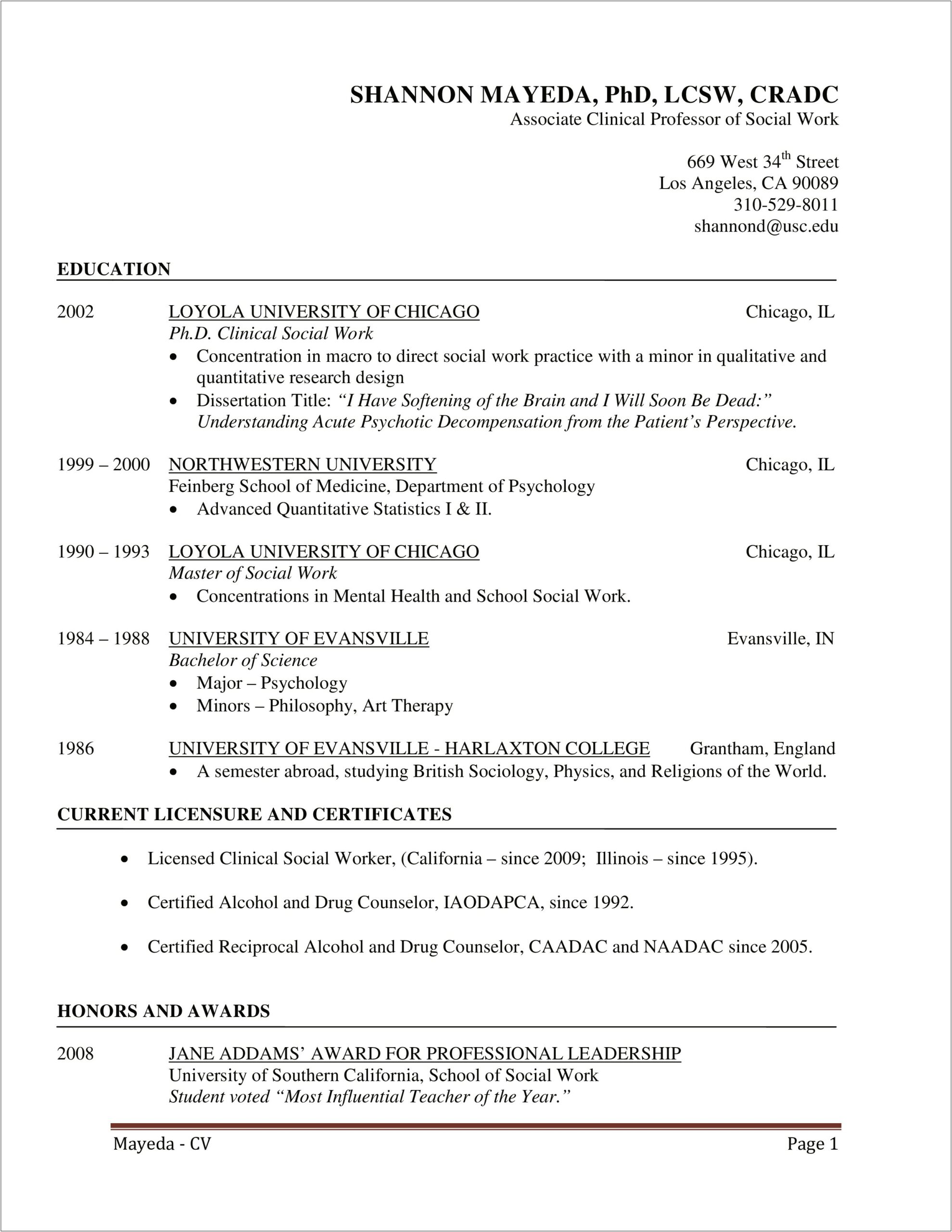 Social Worker Clinical Mental Health Professional Resume