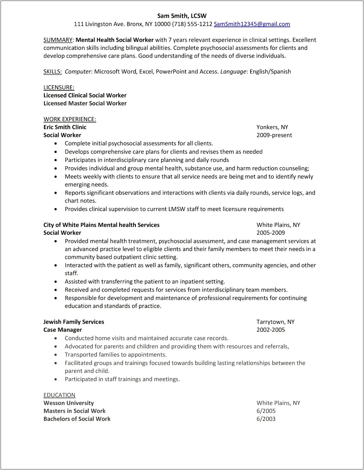Social Worker Resume Example For Psychiatric Hospital Objectives