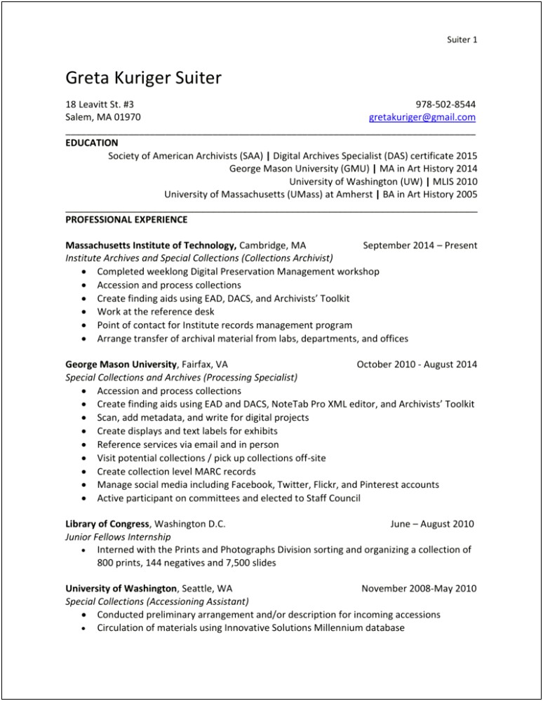 Society Of American Archivist Resume Template
