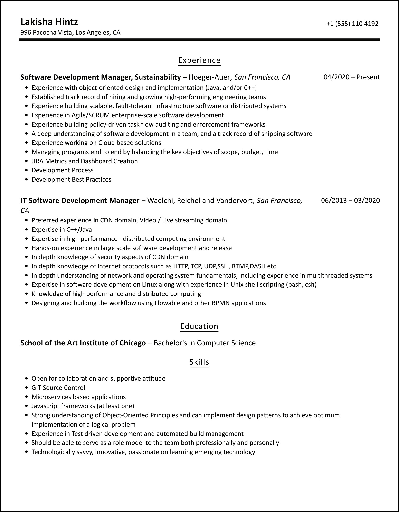 Software Development Manager Core Competencies Resume