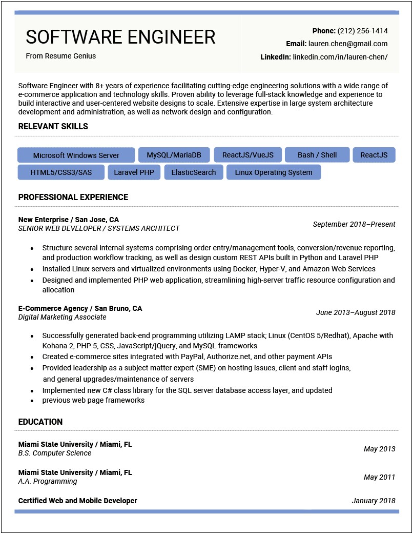 Software Engineer Fresh Graduate Resume Objective