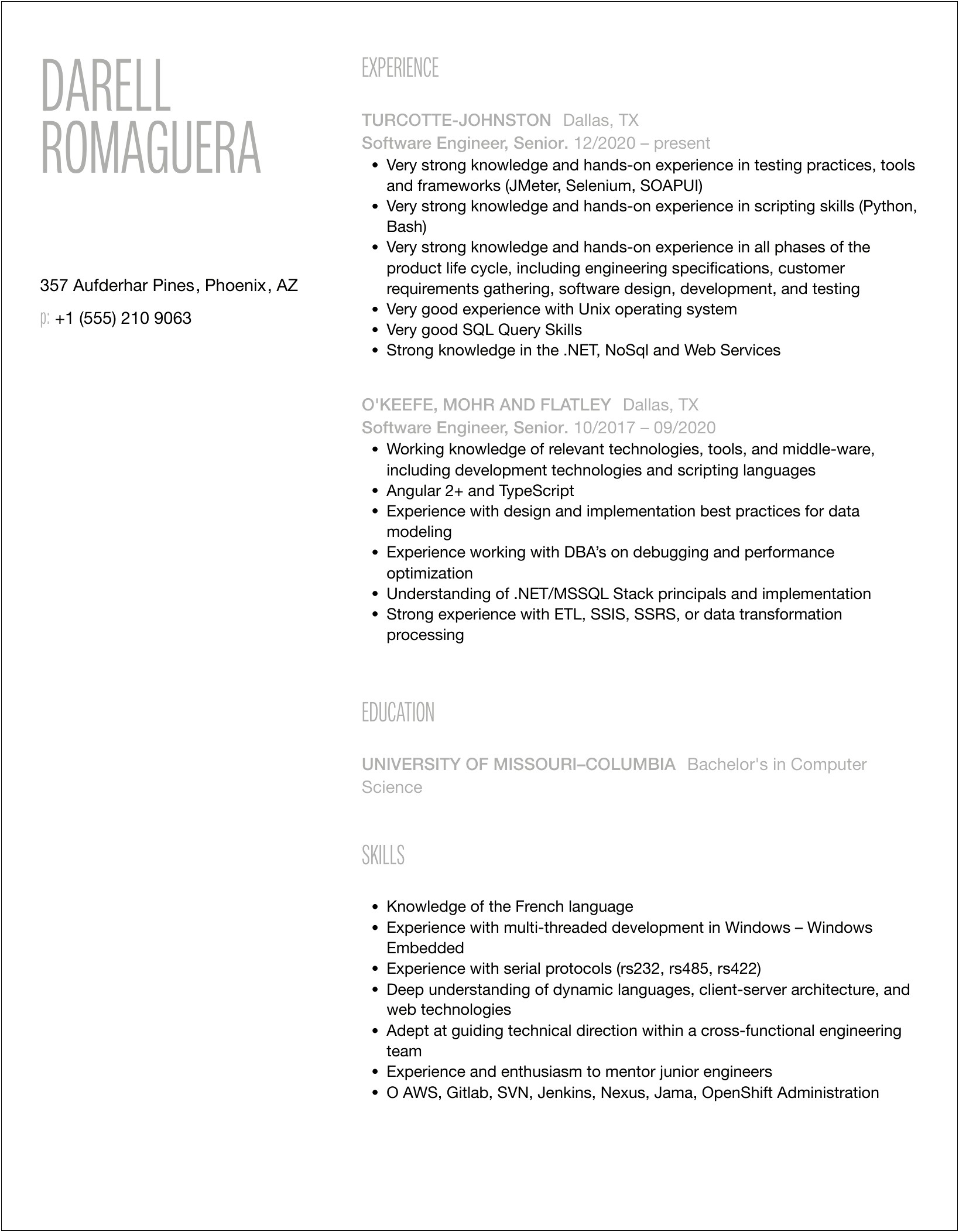 Software Engineer Resume Change Direction Examples 2017