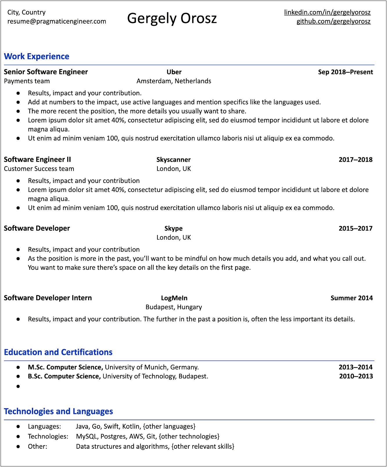 Software Engineer Resume Example Full Life Cycle