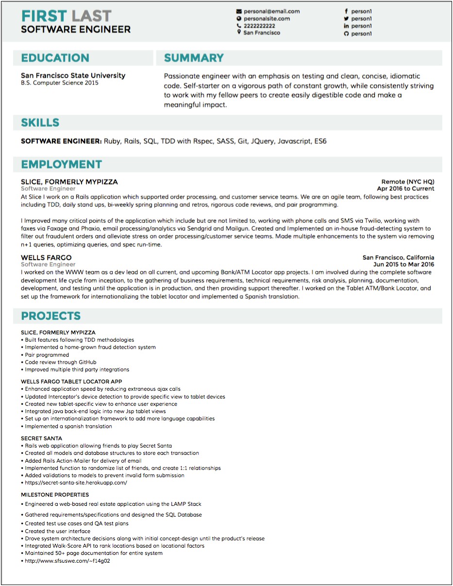 Software Engineer Resumes Job Or Project