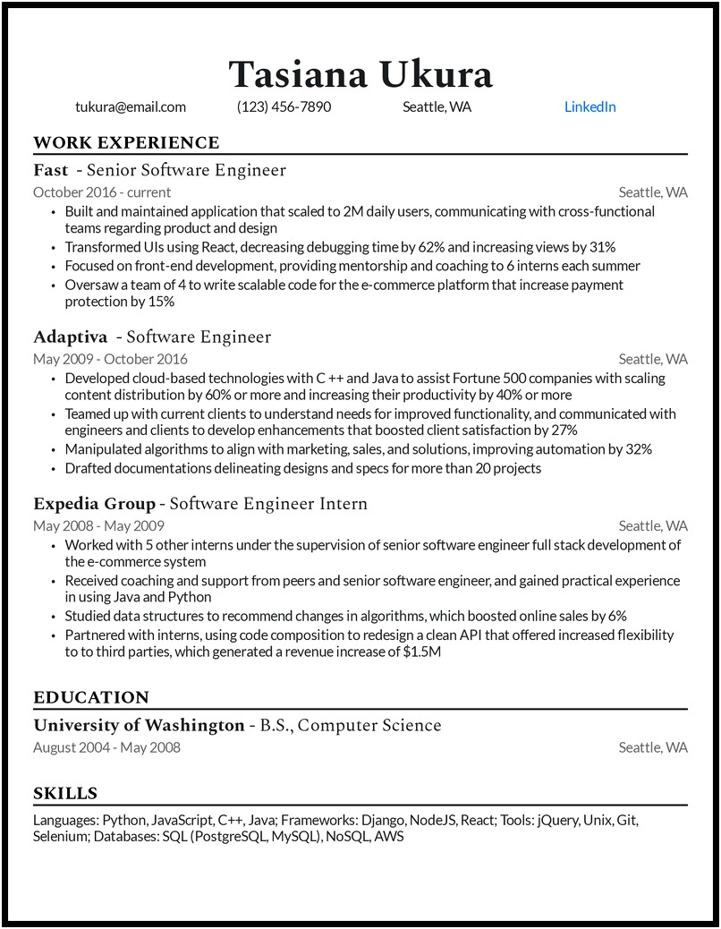 Software Engineer Summary For Resume Examples