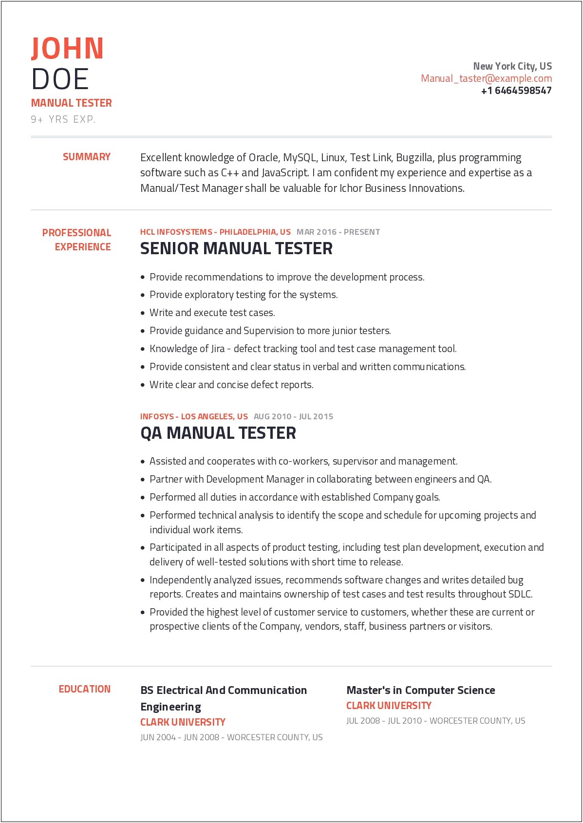 Software Manual Testing Resume For 1 Year Experience