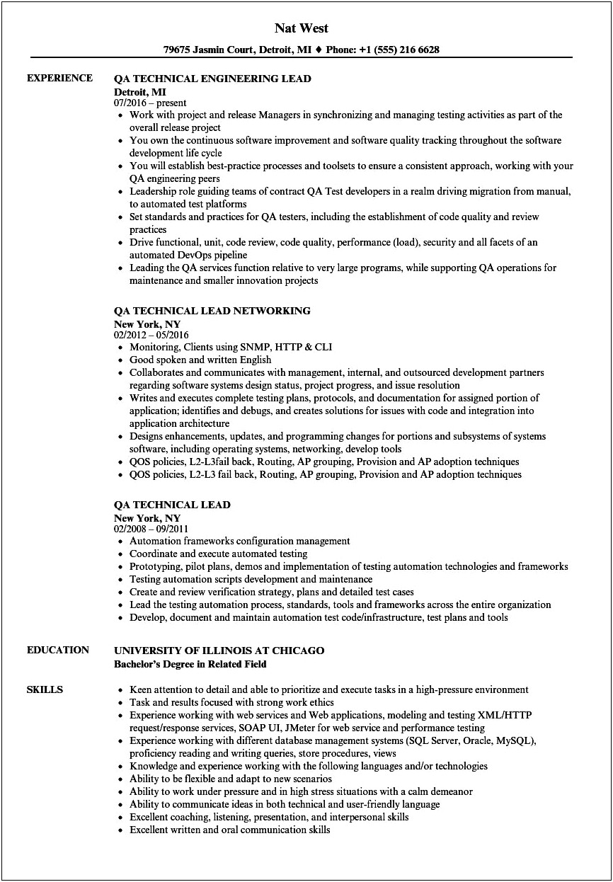 Software Quality Assurance Technical Skills On Resume