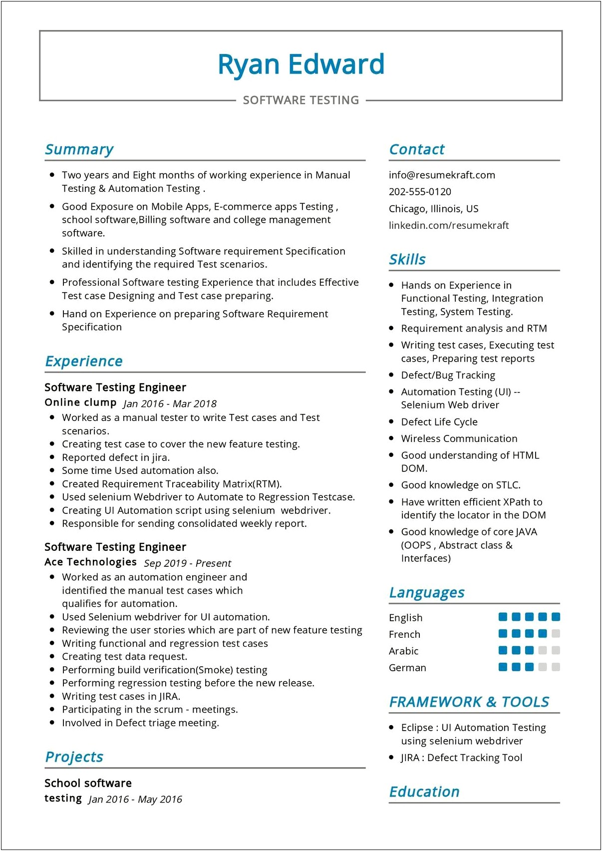 Software Testing 8 Years Experience Sample Resume